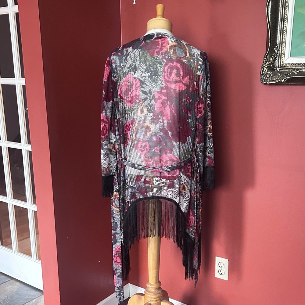 Fringed Floral Kimono Cardigan - Picture 6 of 7